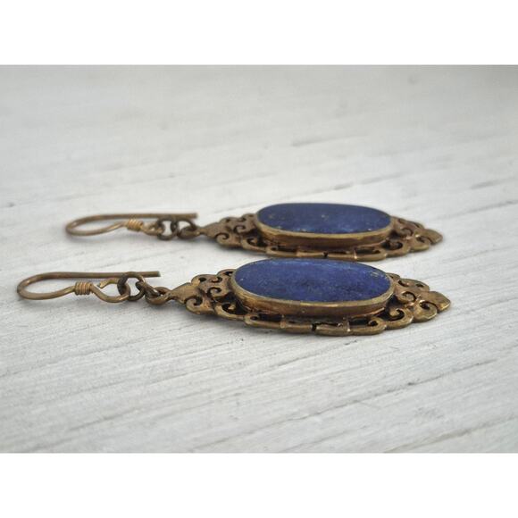 Vintage Sterling Silver Lapis Lazuli Dangle Earrings - Picture 3 of 7